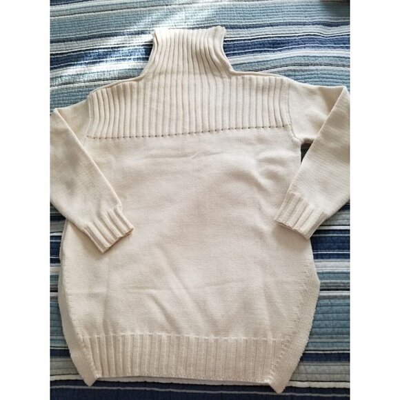 SIDE SLIT TURTLENECK EYELET DETAIL SWEATER SANDSTONE CREAM WOMENS SIZE SMALL - Picture 5 of 10